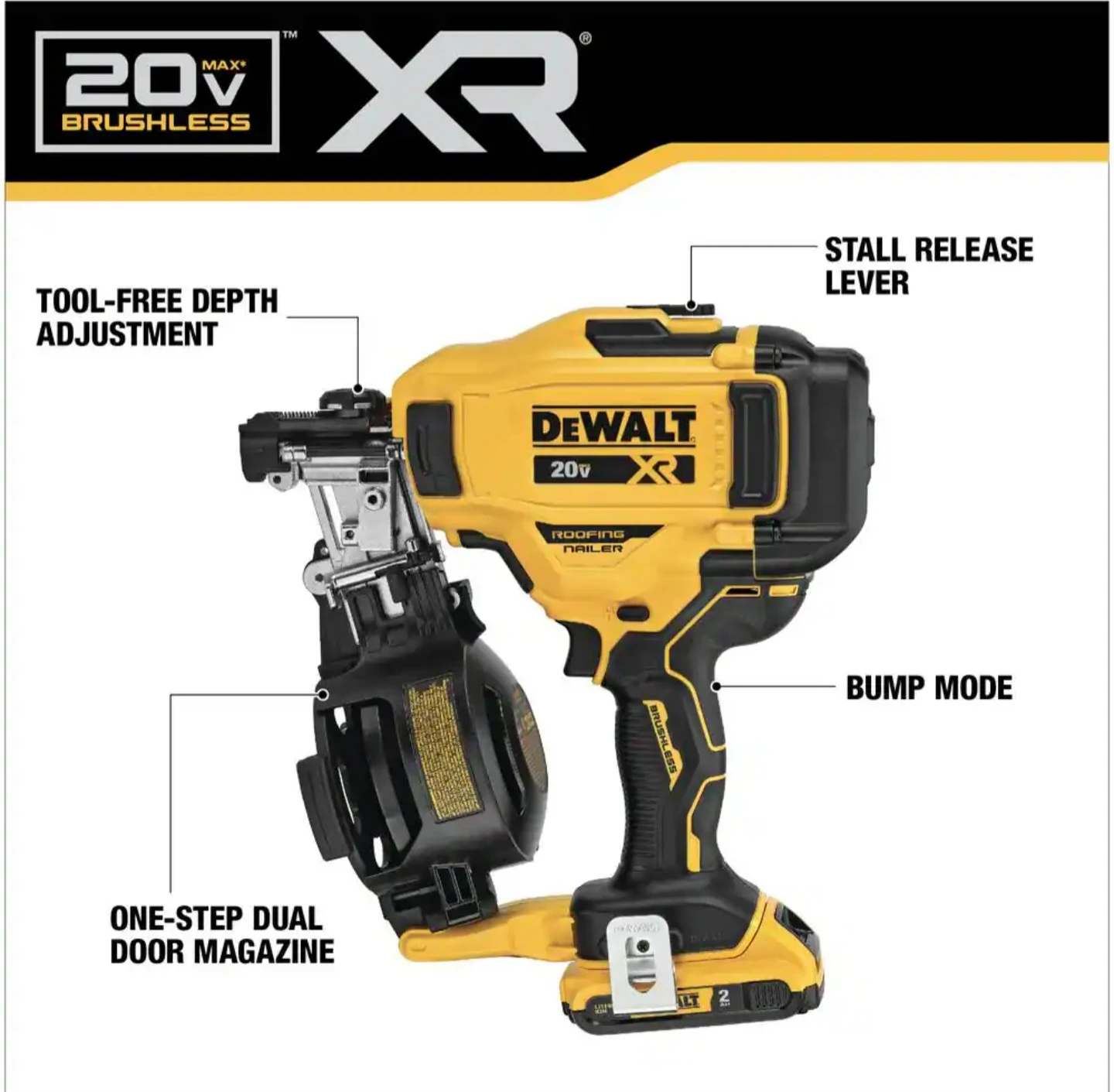 Dewalt 20V Max 15-Degree Electric Cordless Roofing Nailer Kit - photo 5