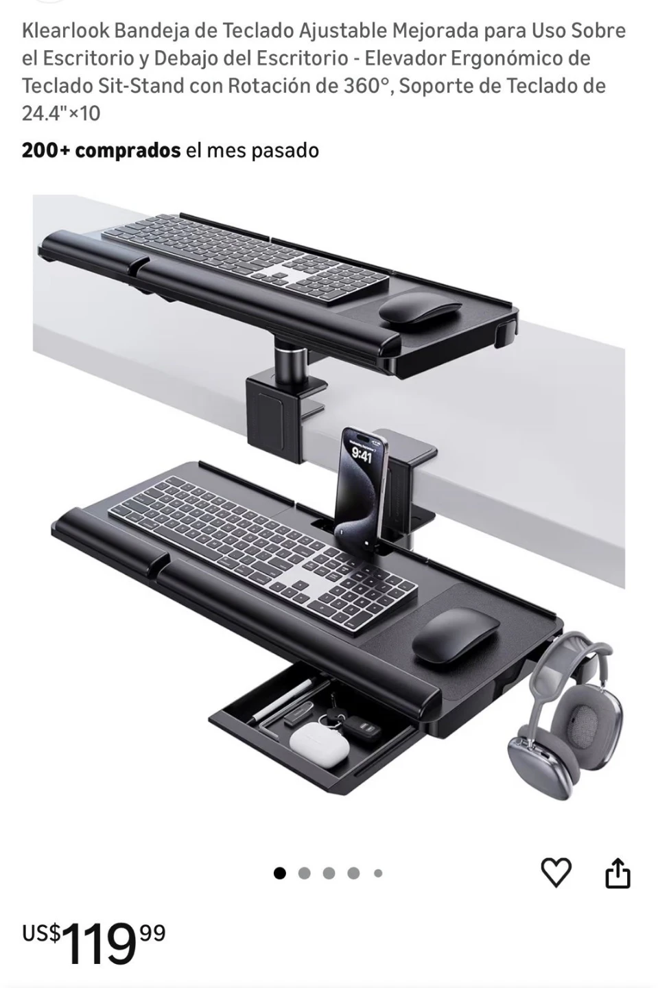 Klearlook Under Desk Keyboard Tray with 360 Rotation - photo 5