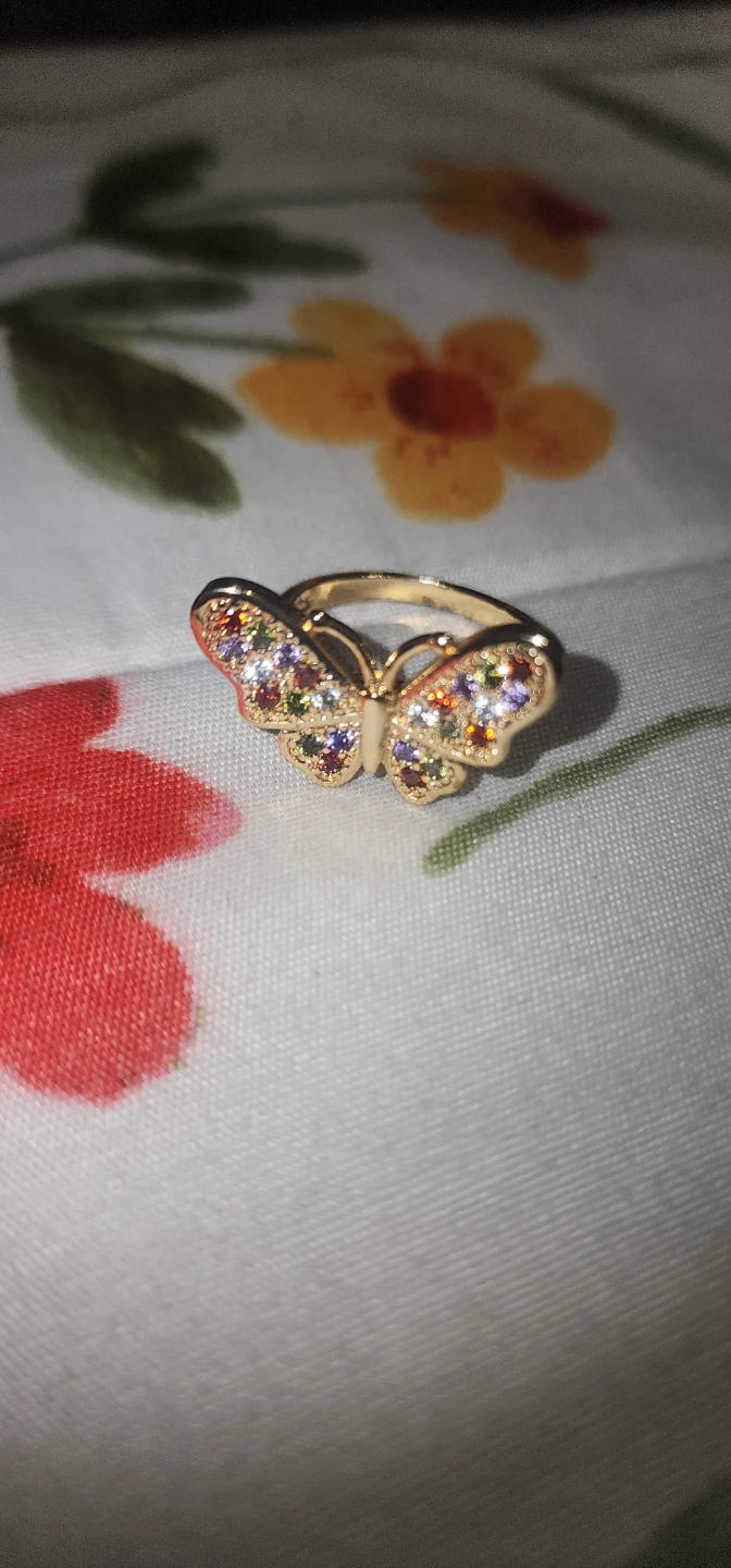 Gold platted Butterfly Ring with Colorful Gems
