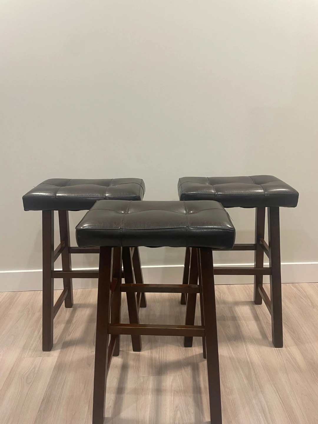 Set of 3 Dark Brown Faux Leather Bar Stools