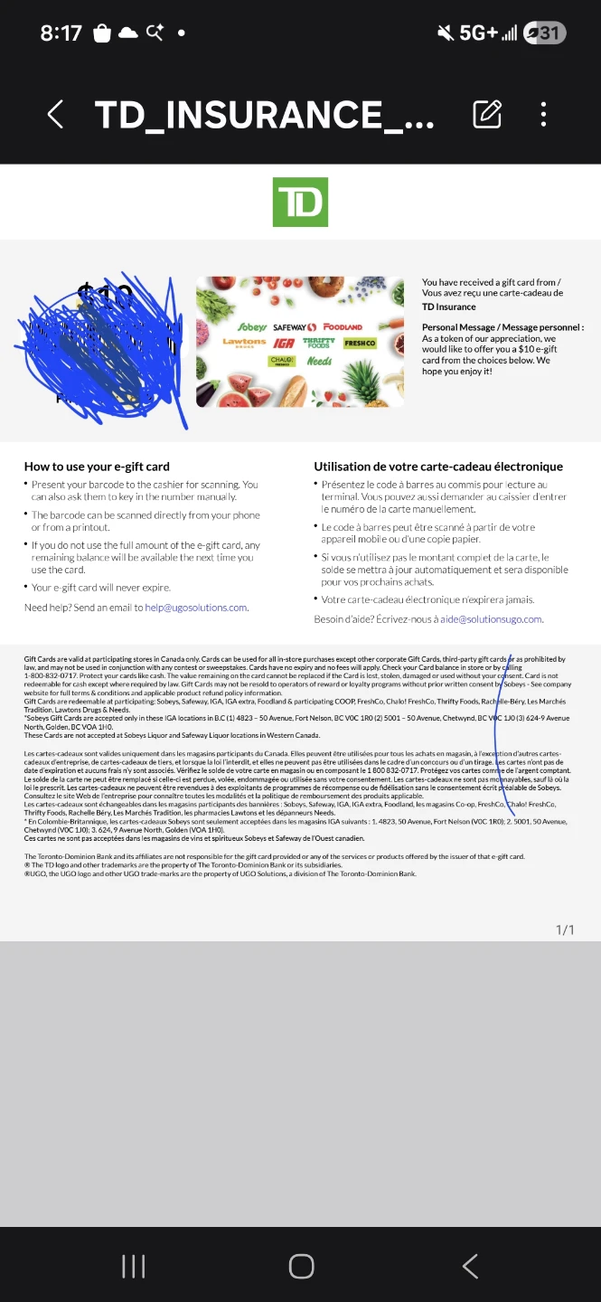 $10 sobeys, freshco, etc. e-gift card
