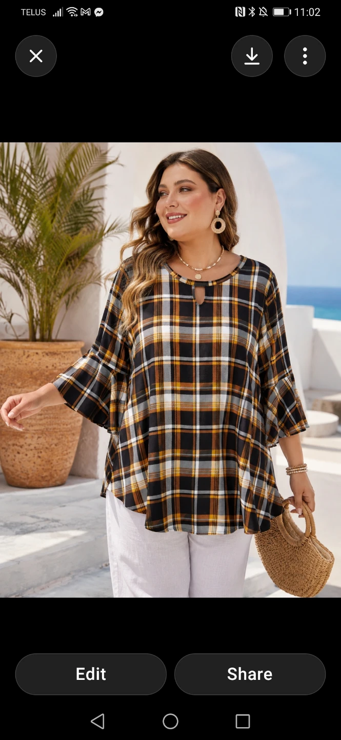 Lily Sky Plaid Bell Sleeve Top 1X