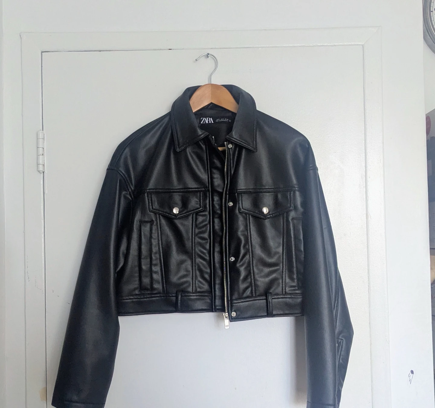 ZARA Black Faux Leather Cropped Jacket
