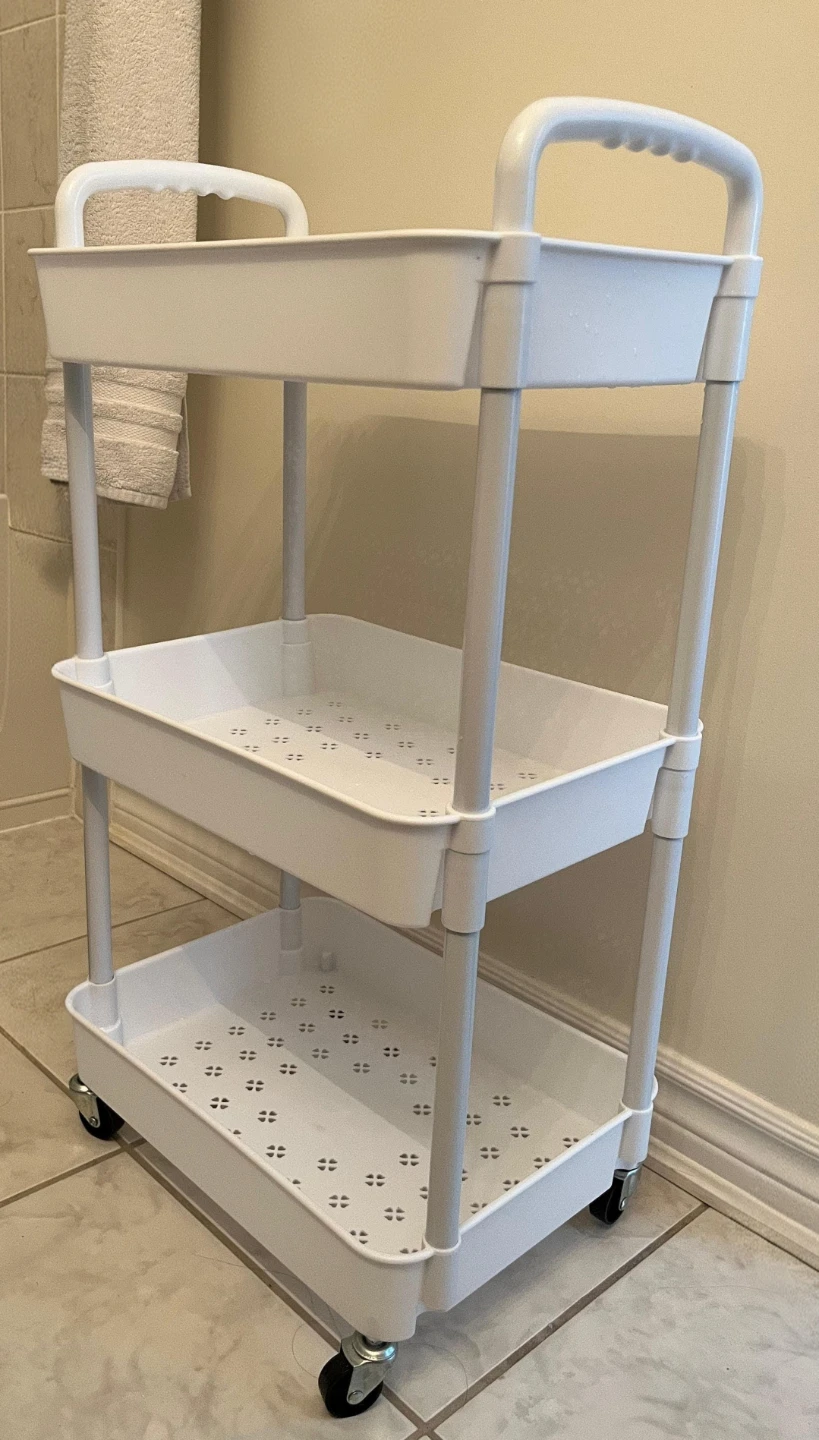 White 3-Tier Rolling Storage Cart with Handles