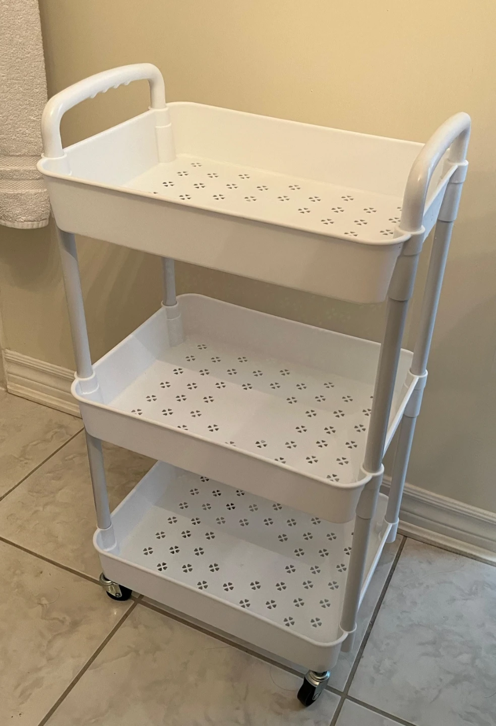 White 3-Tier Rolling Storage Cart with Handles - photo 2
