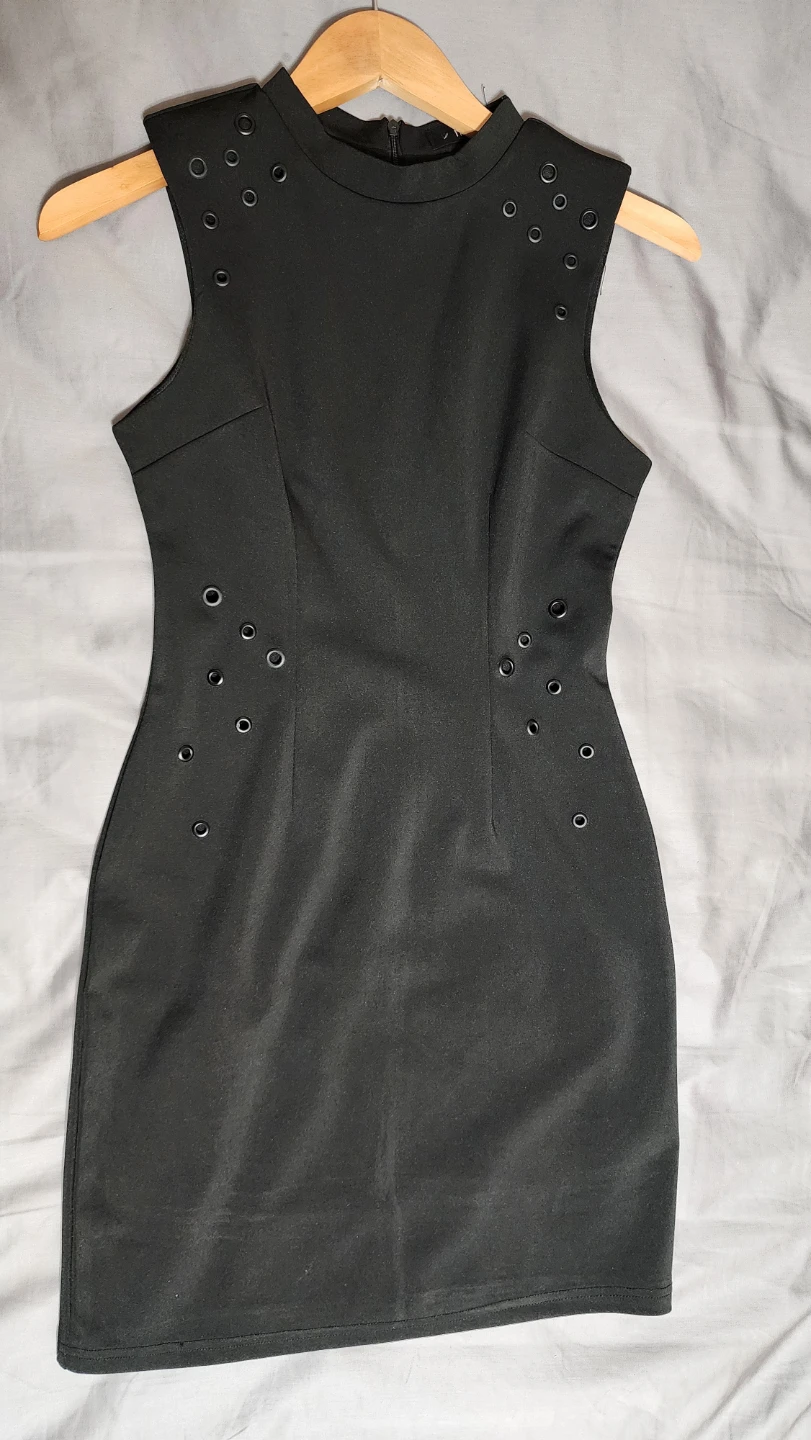 Black Sleeveless Mini Dress with Grommet Details