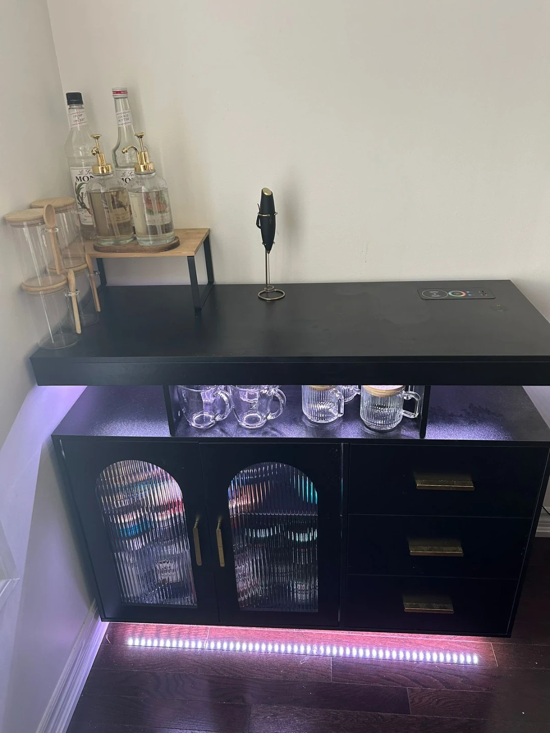 Black Bar Cabinet with Built-in Charging