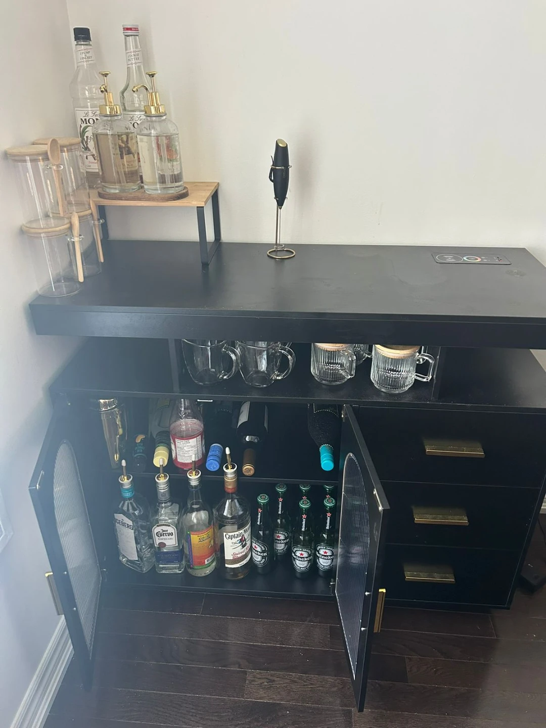 Black Bar Cabinet with Built-in Charging - photo 4