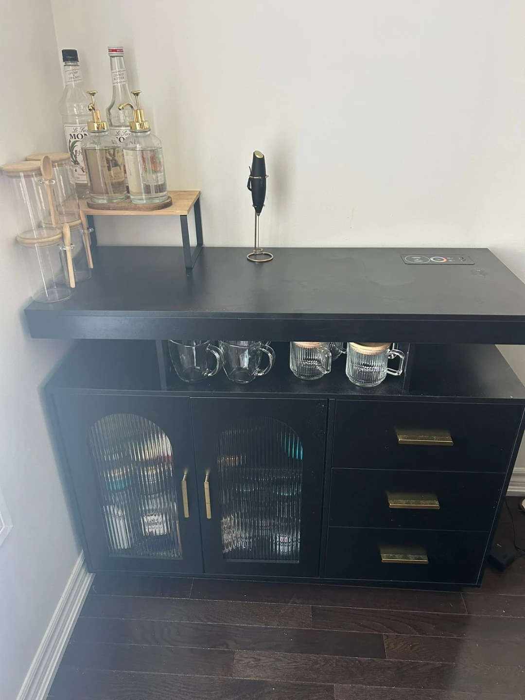 Black Bar Cabinet with Built-in Charging - photo 5