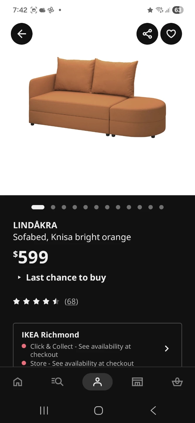 IKEA LINDÅKRA Sofa-bed, Knisa bright orange - photo 3