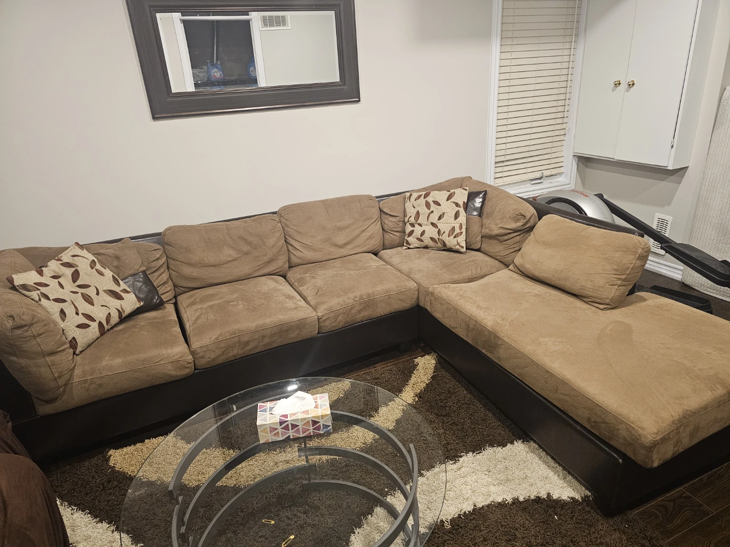 Brown Sectional Couch with Ottoman