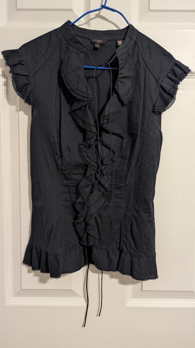 Ted Baker Black Ruffle Blouse Size 4