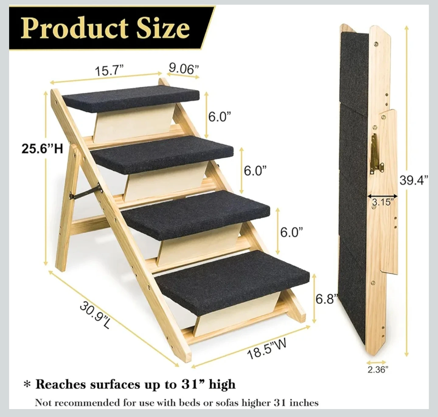 Wooden Pet Stairs with Carpeted Steps - photo 2