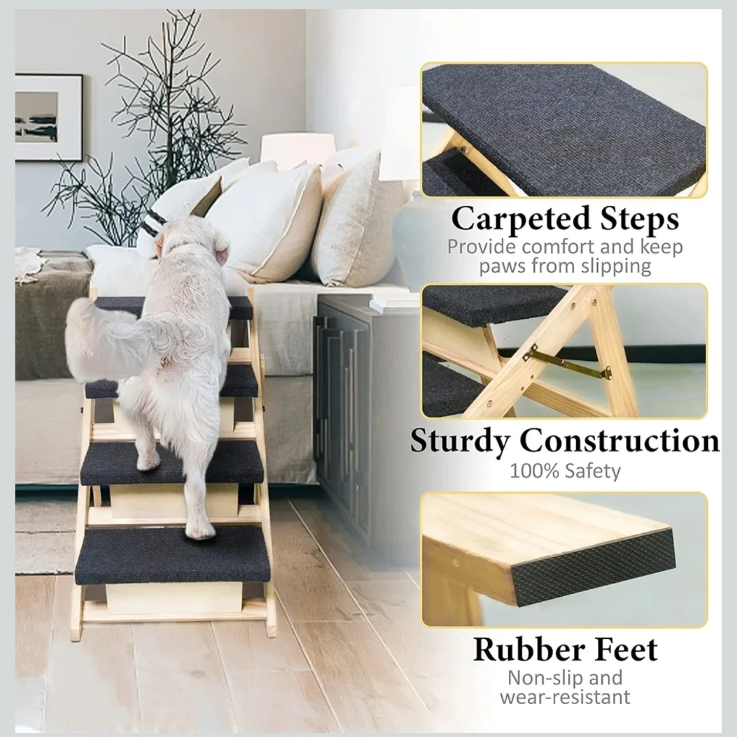 Wooden Pet Stairs with Carpeted Steps - photo 4
