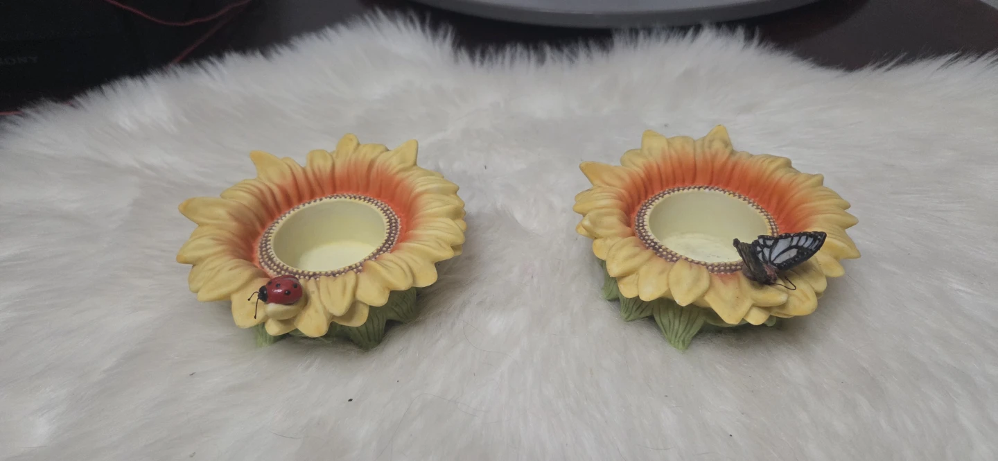 Sunflower Tea Light Candle Holders with Ladybug and Butterfly