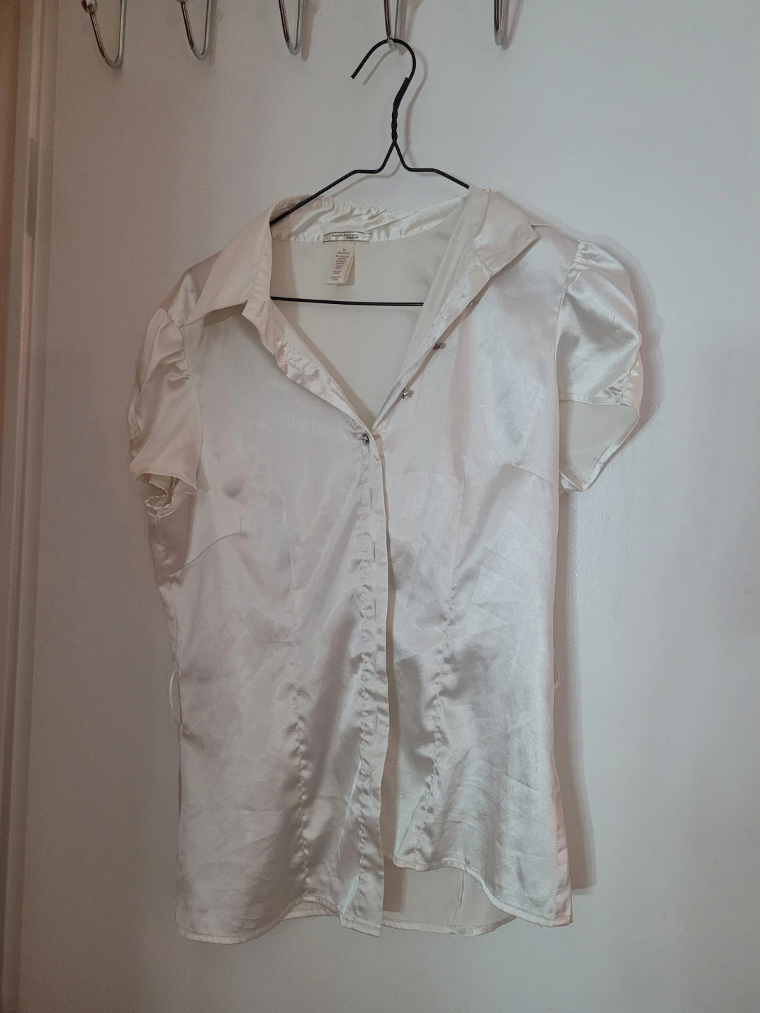 White Satin Button-Up Blouse