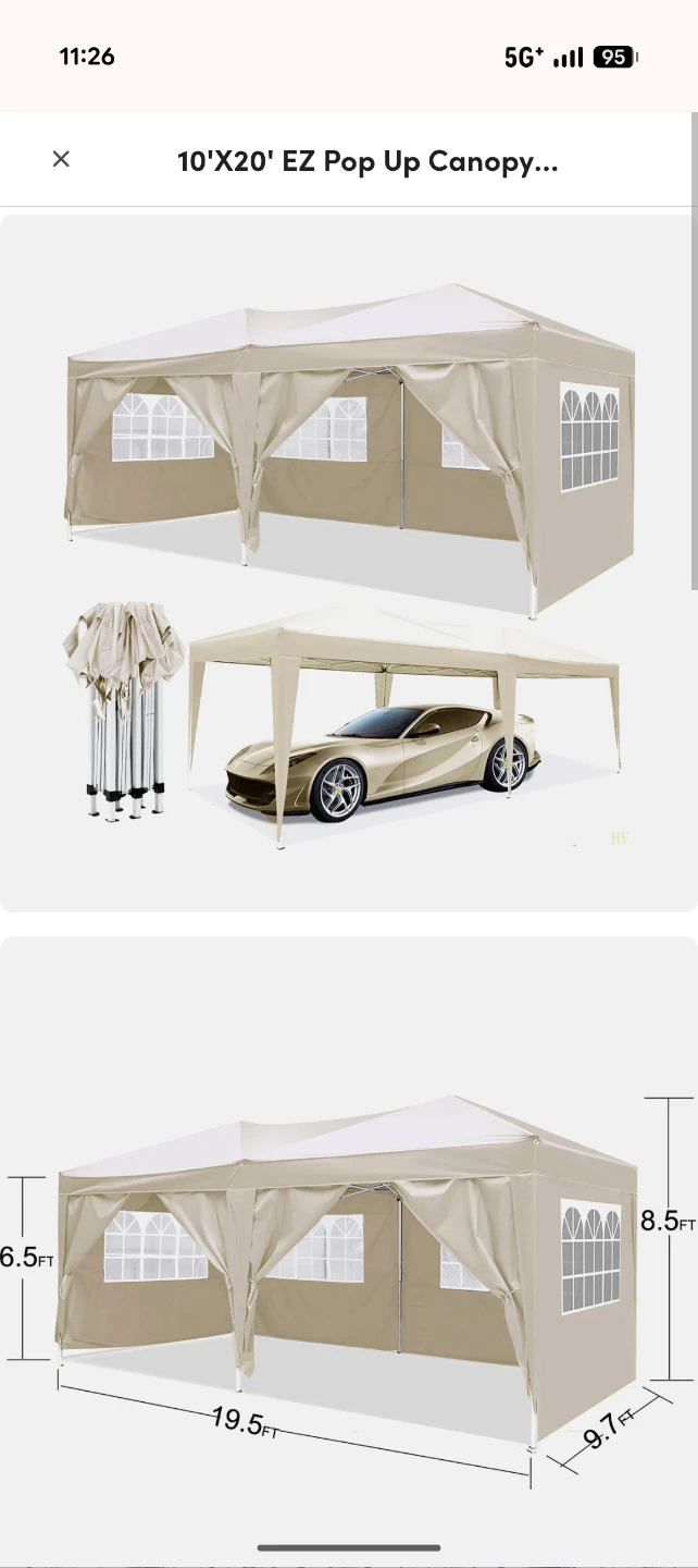 10'x20' Pop Up Canopy Tent with 6 sidewalls