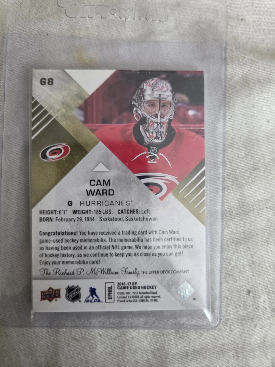 2016-17 SP Game Used Hockey Cam Ward Trading Card - photo 2