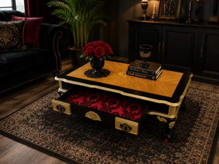 Ornate Wood Coffee Table with Functional Drawer - photo 2