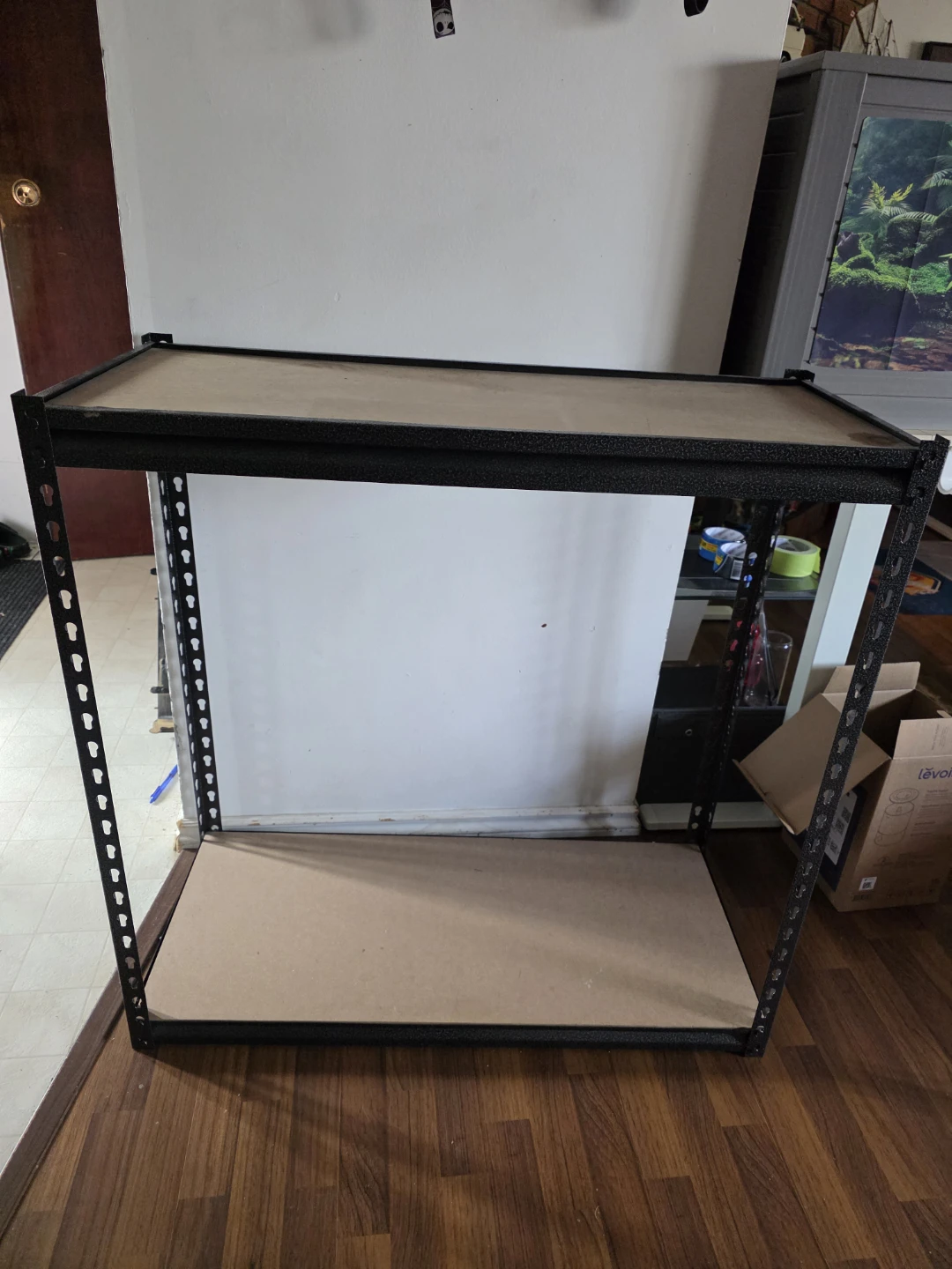 Black Metal Shelving Unit with 2 Shelves
