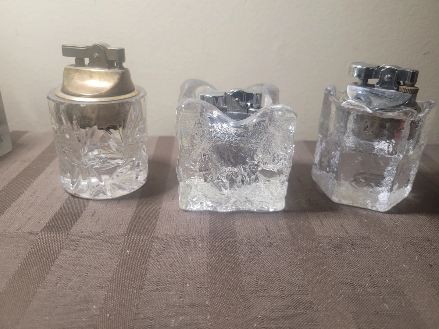 3 Vintage Glass Petrol Butane Table Lighters PIN Wheel - photo 2