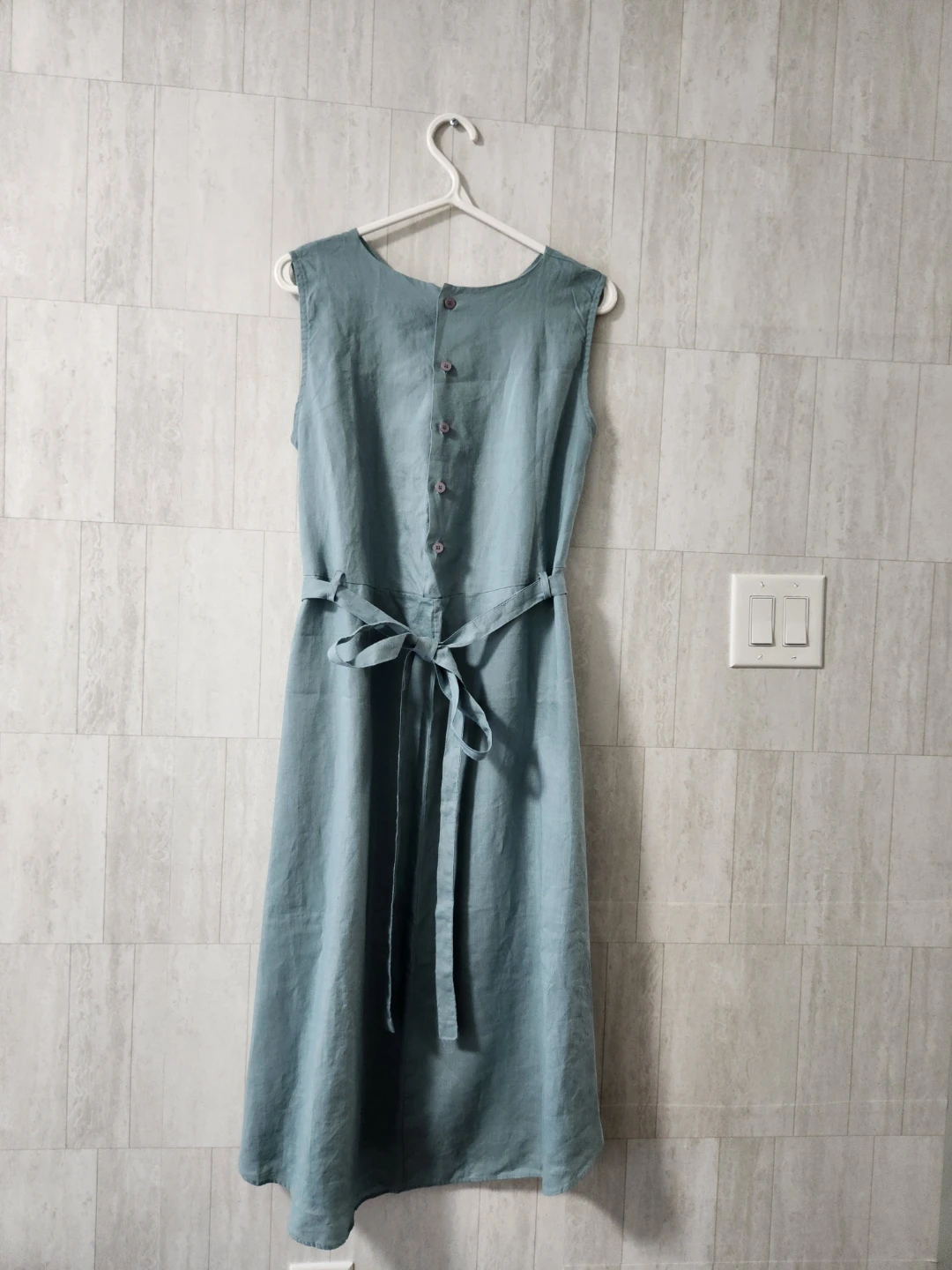 Sleeveless Linen Blend Dress with Tie Belt - photo 2