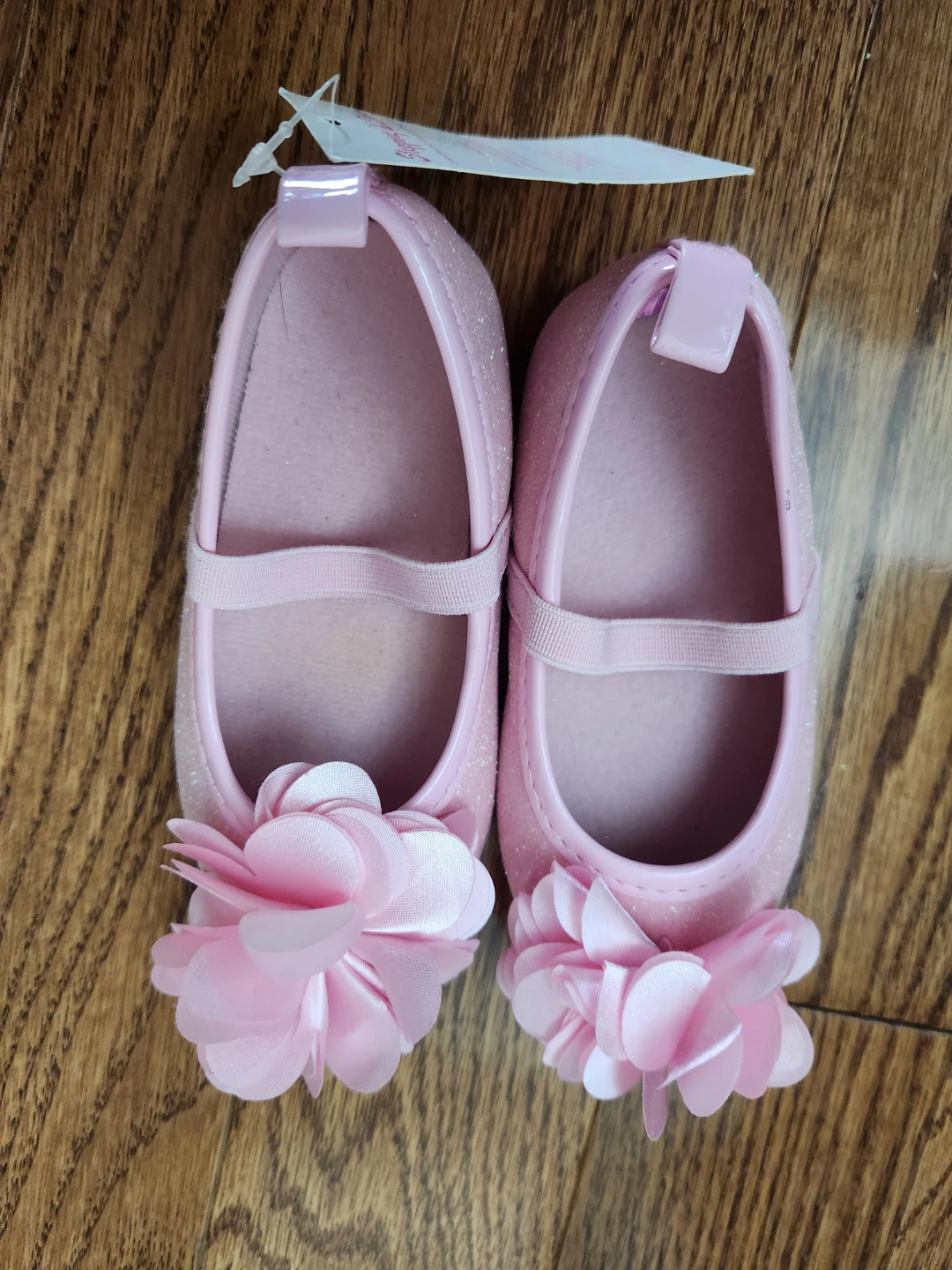 Pink Glitter Baby Shoes with Flower Detail