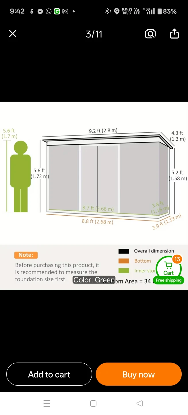 New in box Green Metal Storage Shed 9*4 - photo 2