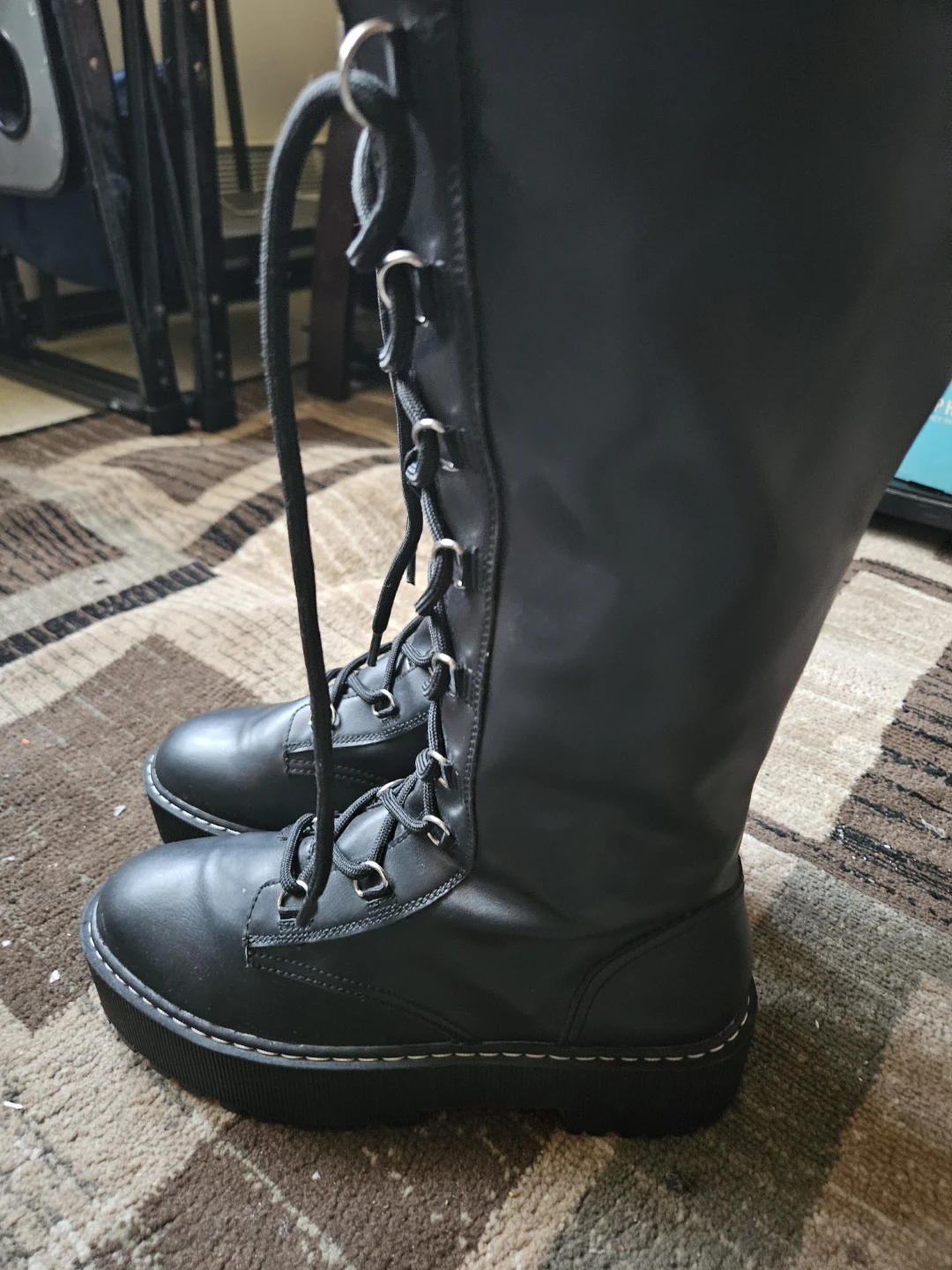 Black Tall Lace-Up Platform Boots - photo 3