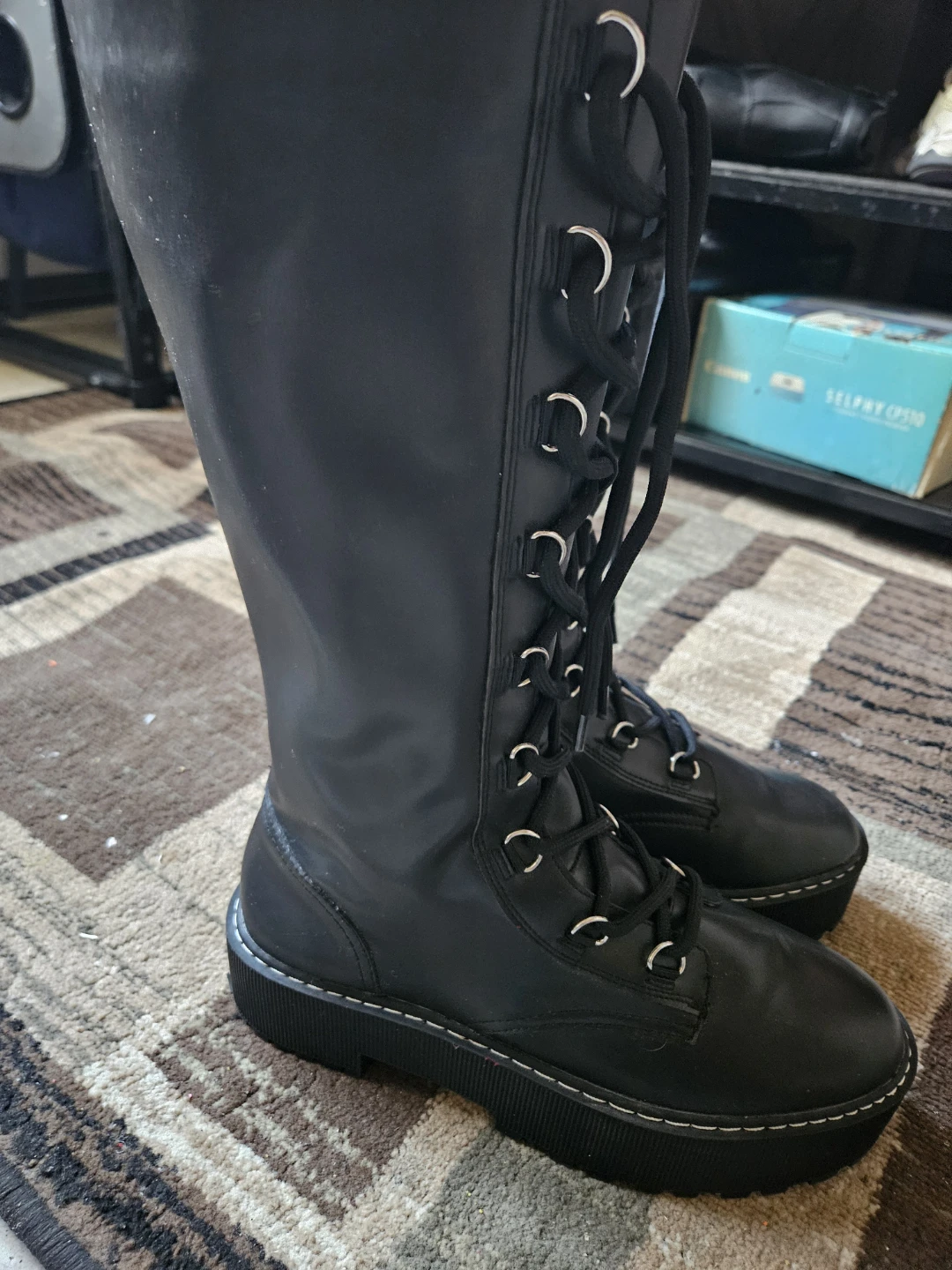 Black Tall Lace-Up Platform Boots - photo 4