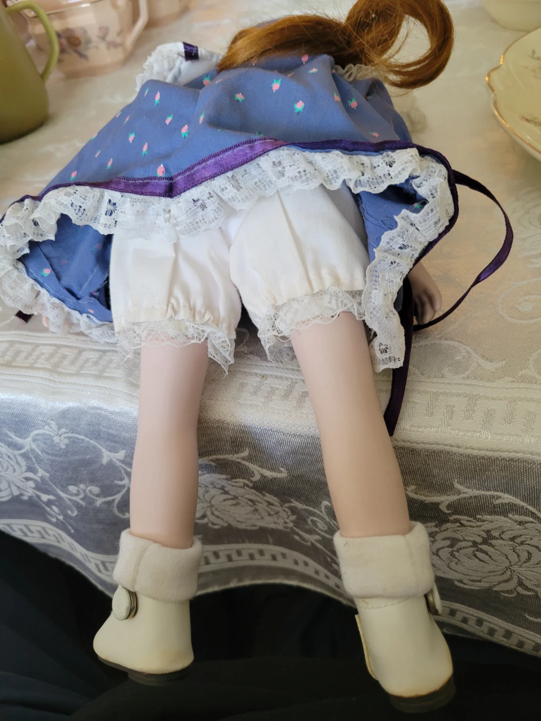 Vintage Porcelain Doll with Blue Dress and Bonnet - photo 2