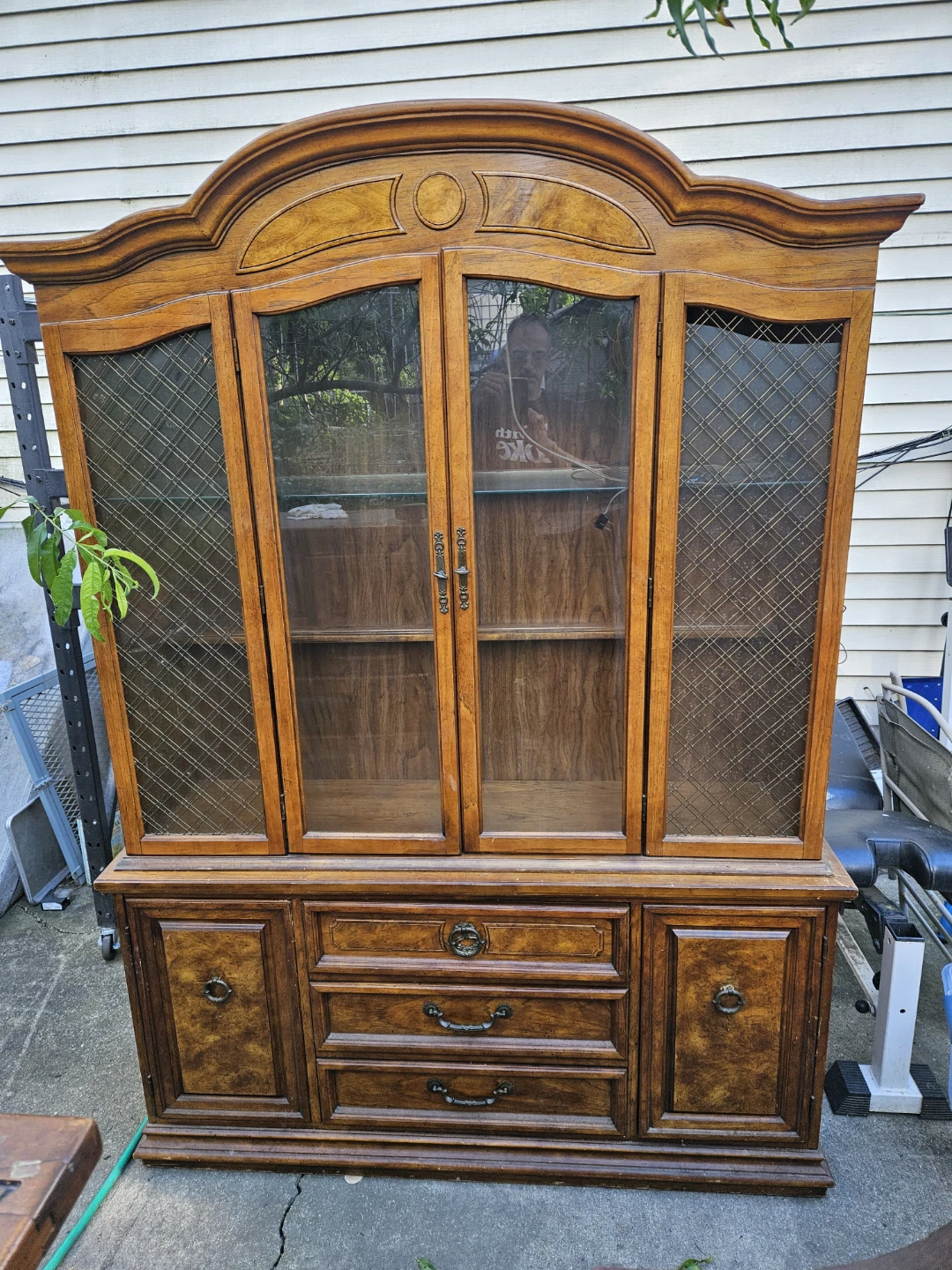Vintage Wood Hutch with Glass Doors - photo 3