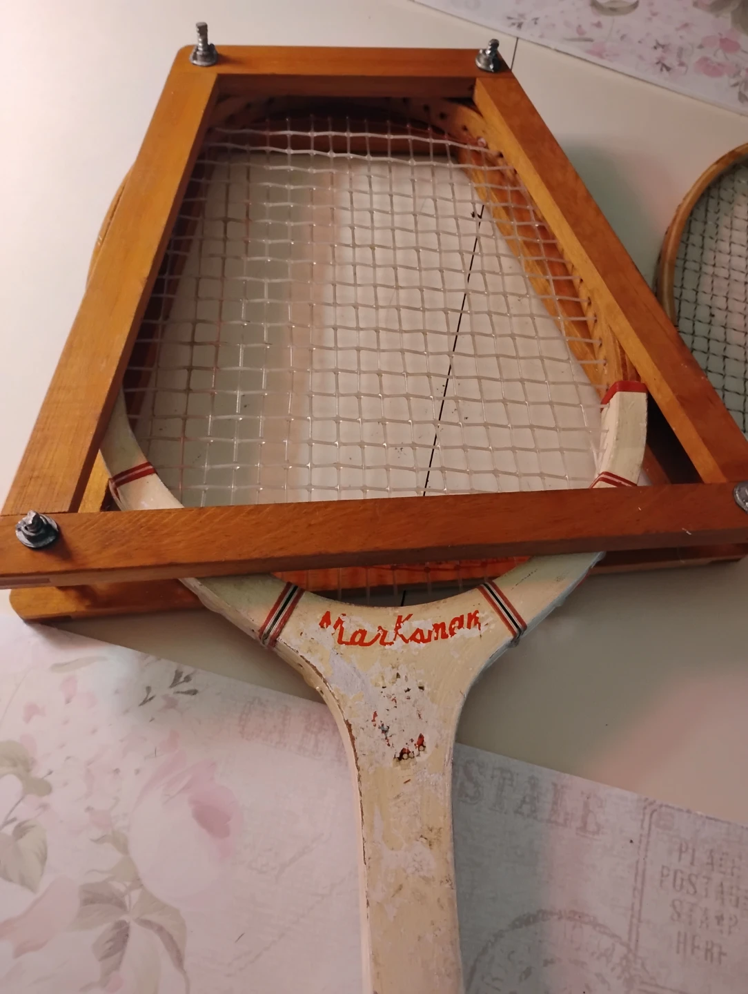 Vintage tennis rackets and 1 badminton racket