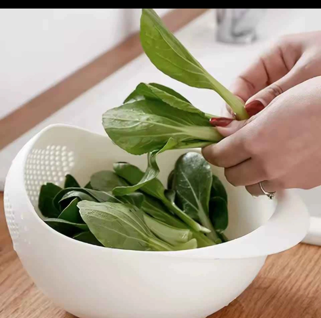 2 White Rice Washing Bowls with Strainer - photo 2