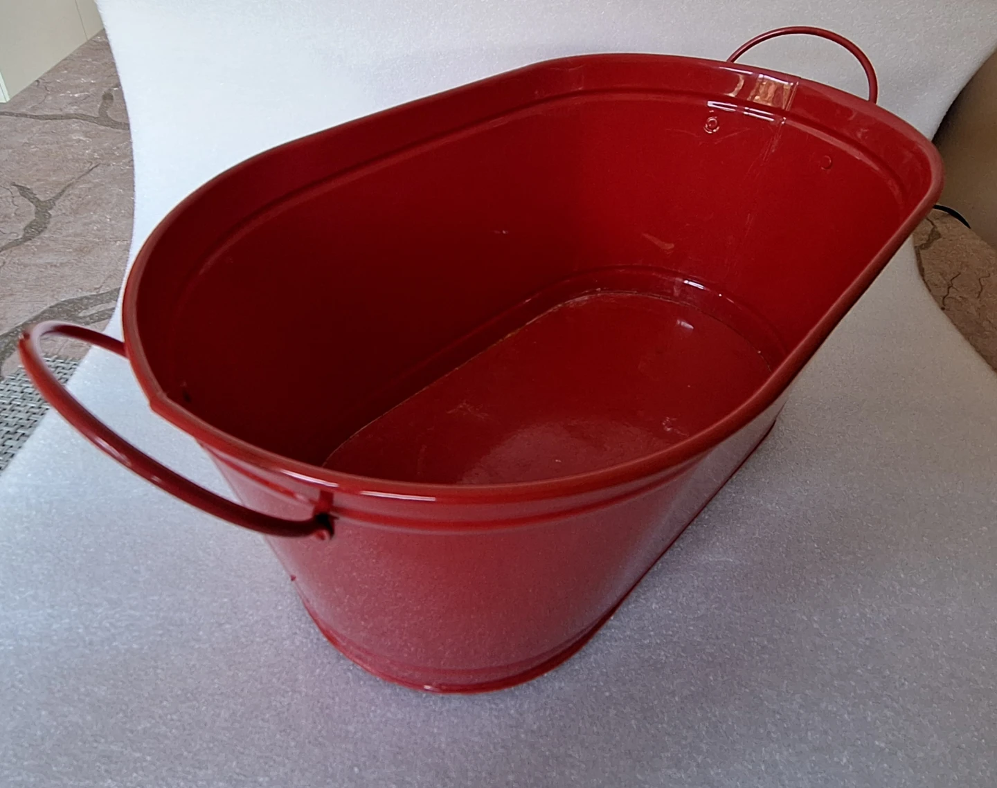 Red Metal Oval Bucket with Handles