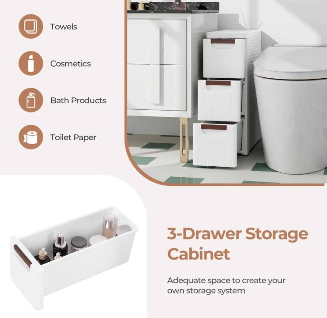 3-Drawer Rolling Organizer Unit - Narrow Storage Cabinet - photo 3