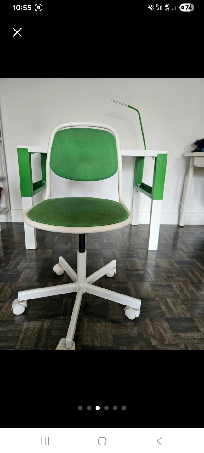 IKEA White and Green Desk with Two Chairs and Lamp - photo 5