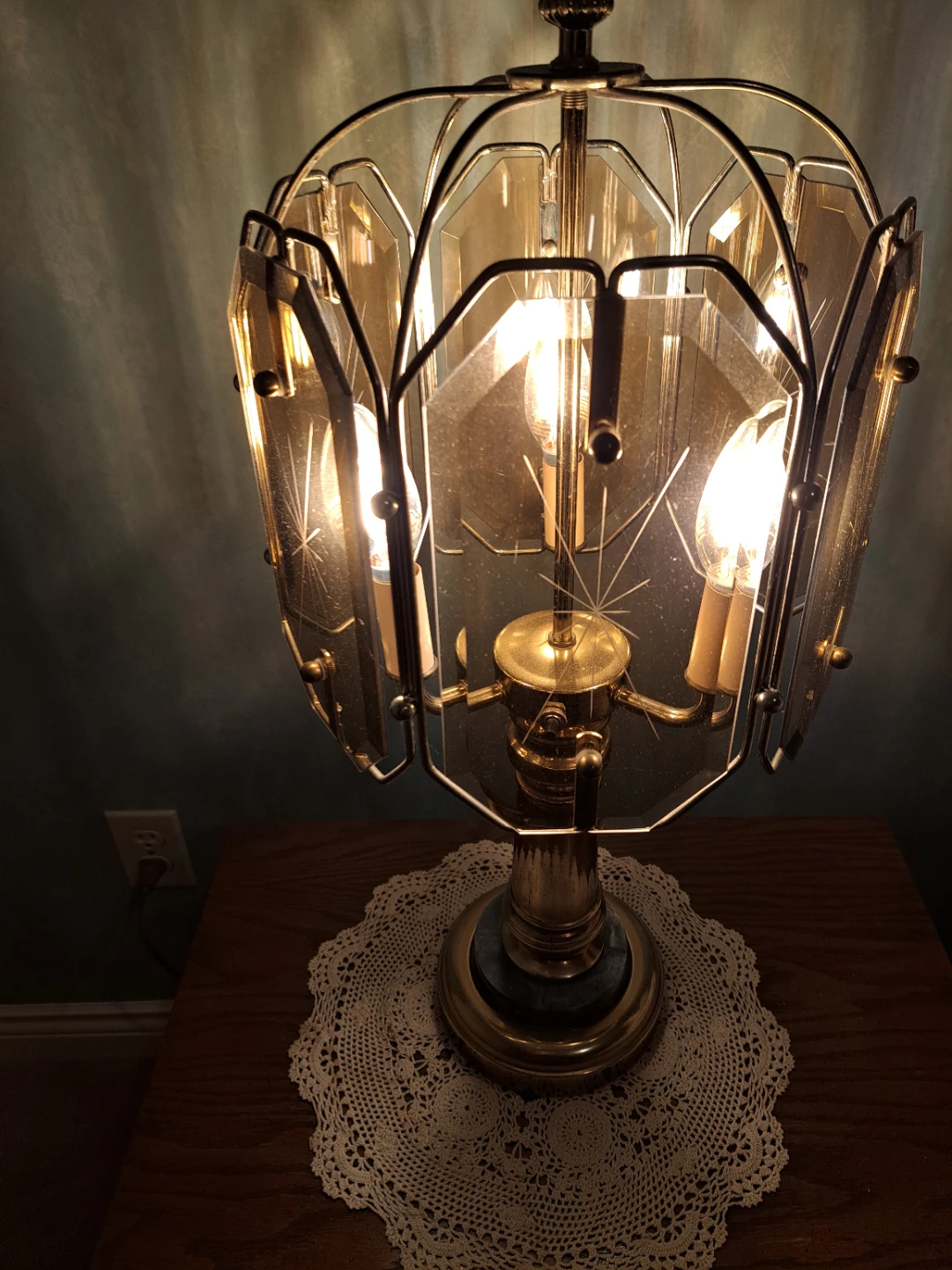 Vintage Brass Table Lamp with Frosted Glass Shade