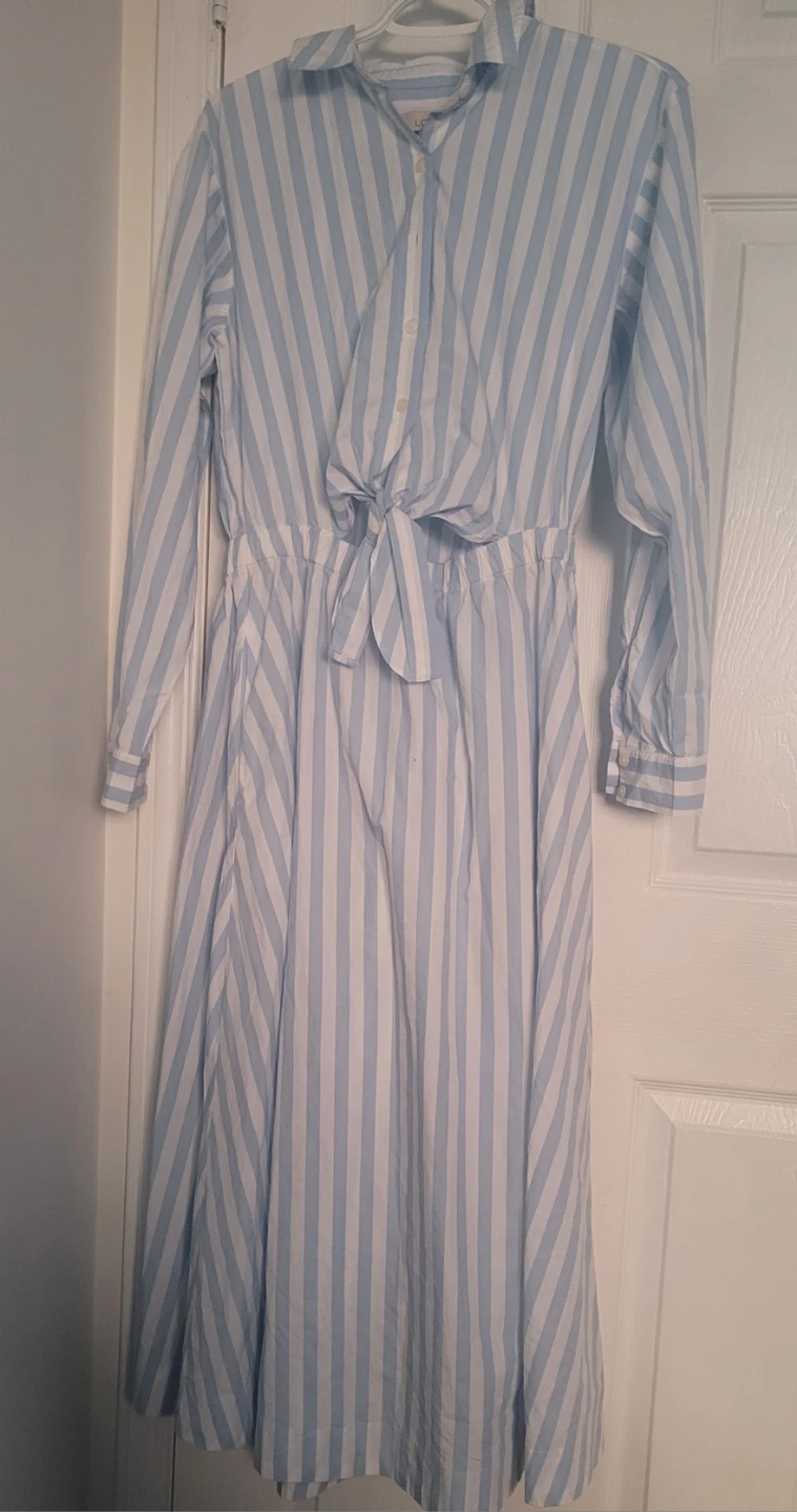 LOFT Striped Tie-Front Shirt Dress