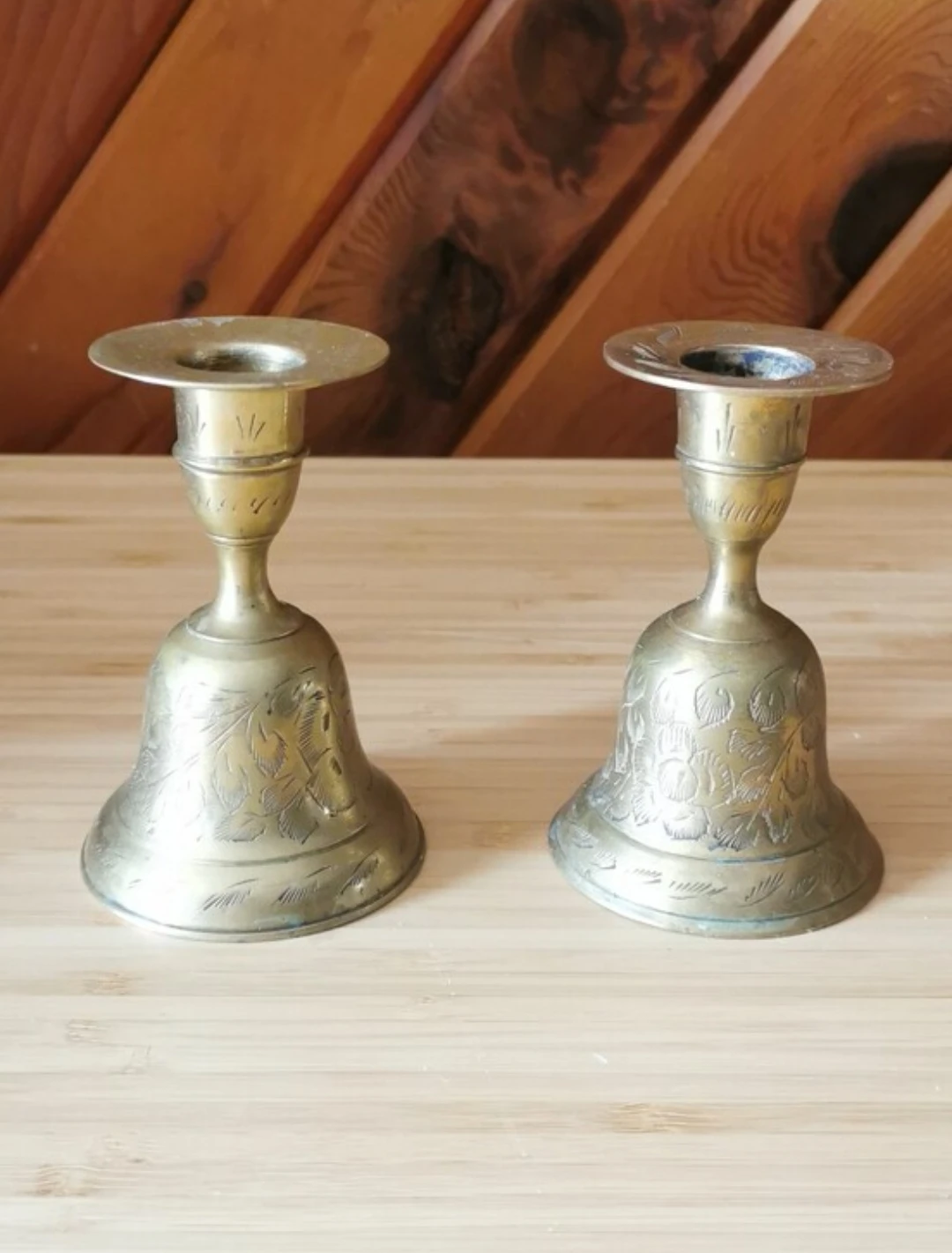 Vintage Brass Bell Candleholders Pair Dual Purpose Candlesticks