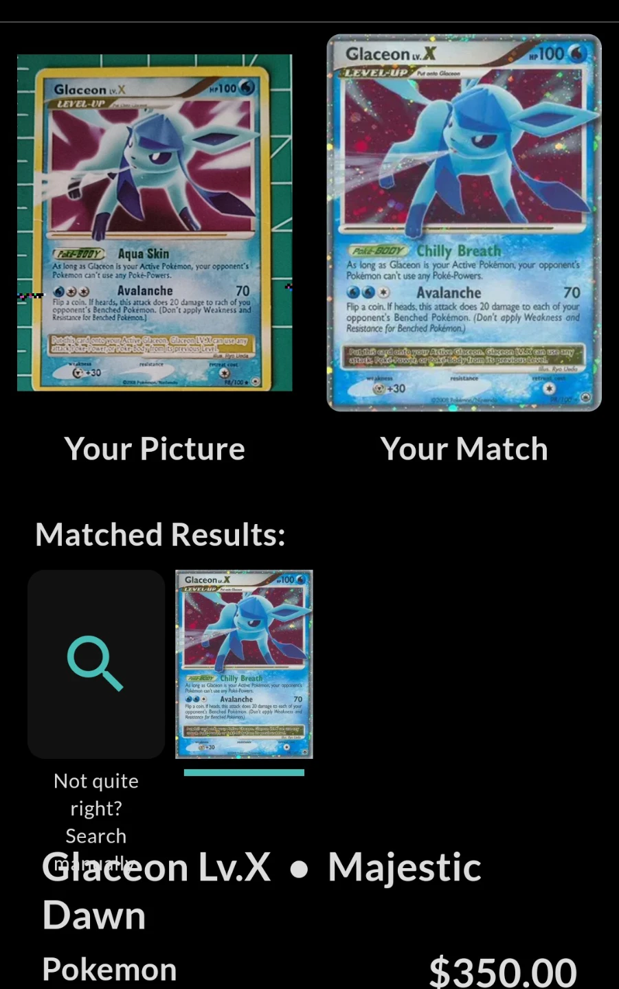 Glaceon LV.X Pokemon Card 98/100 - photo 3