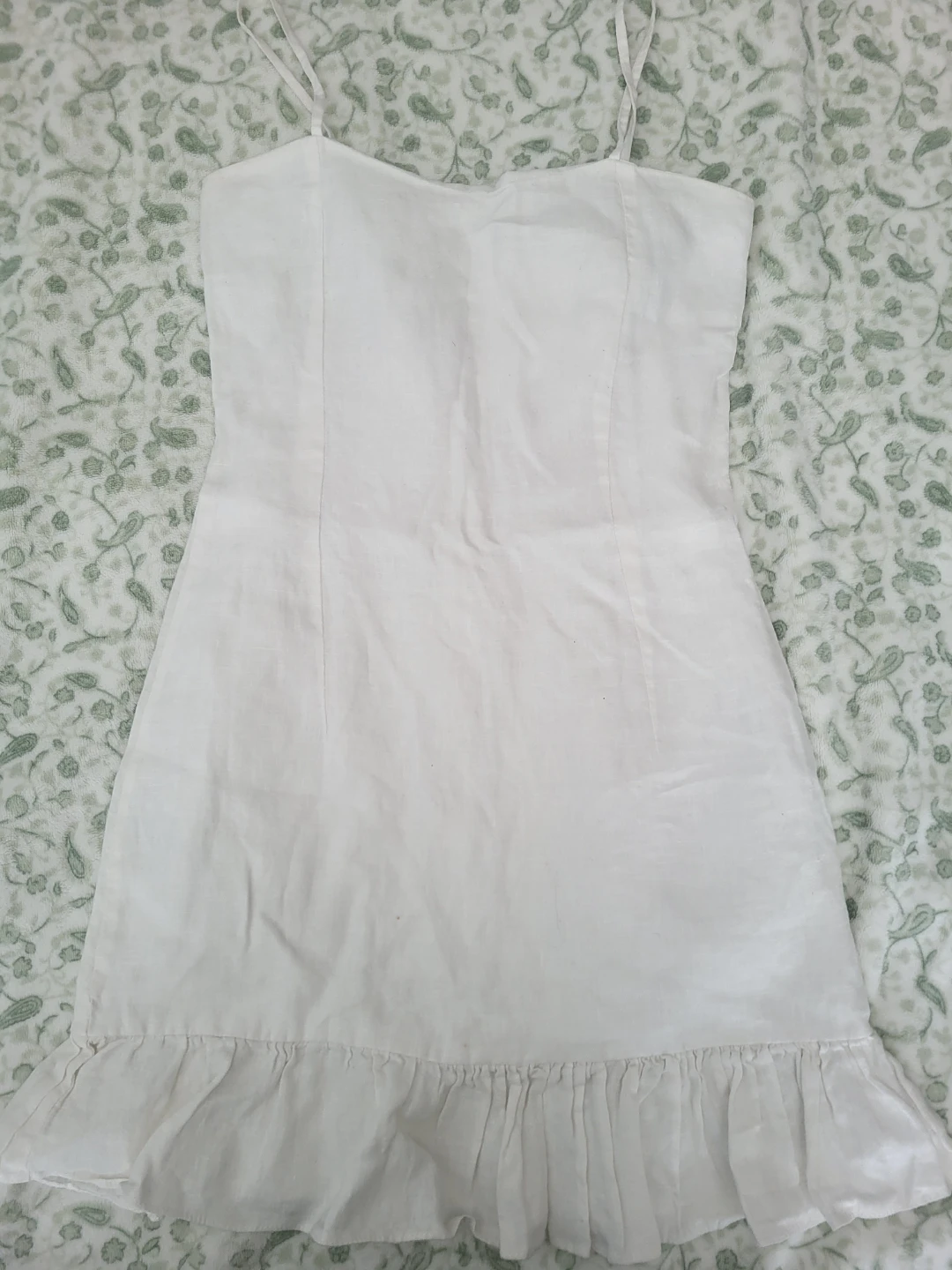 Athletica white linen strap dress with ruffles