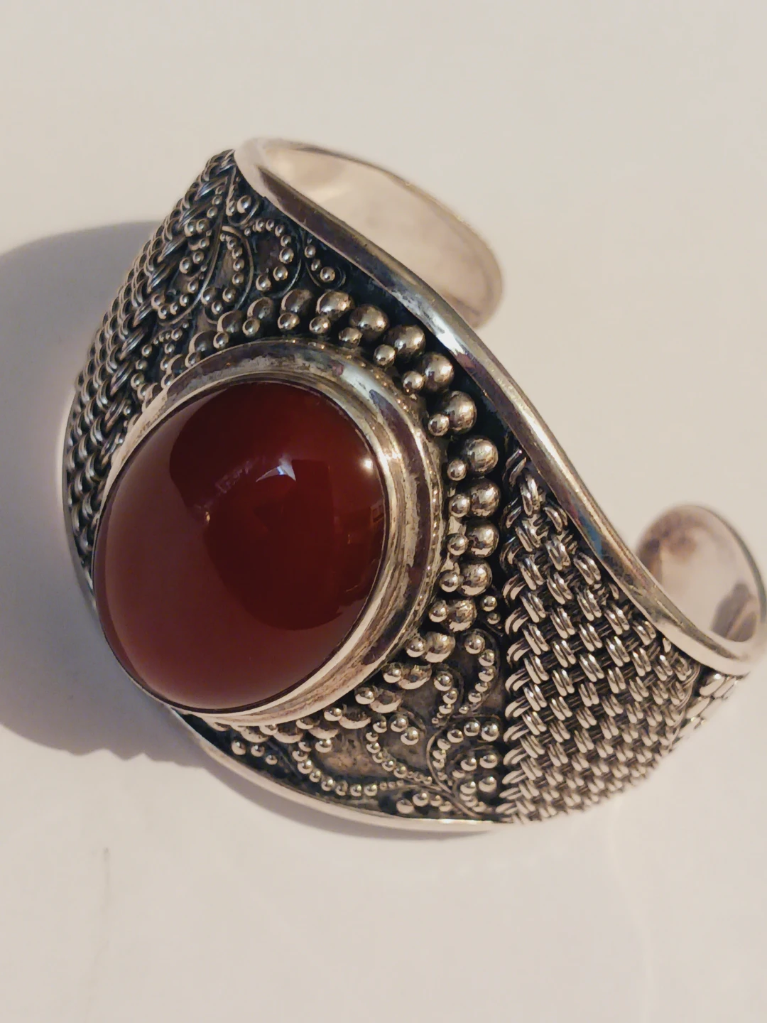 Stunning Sterling Silver 925 Large Carnelian Stone Cuff Bracelet - photo 3