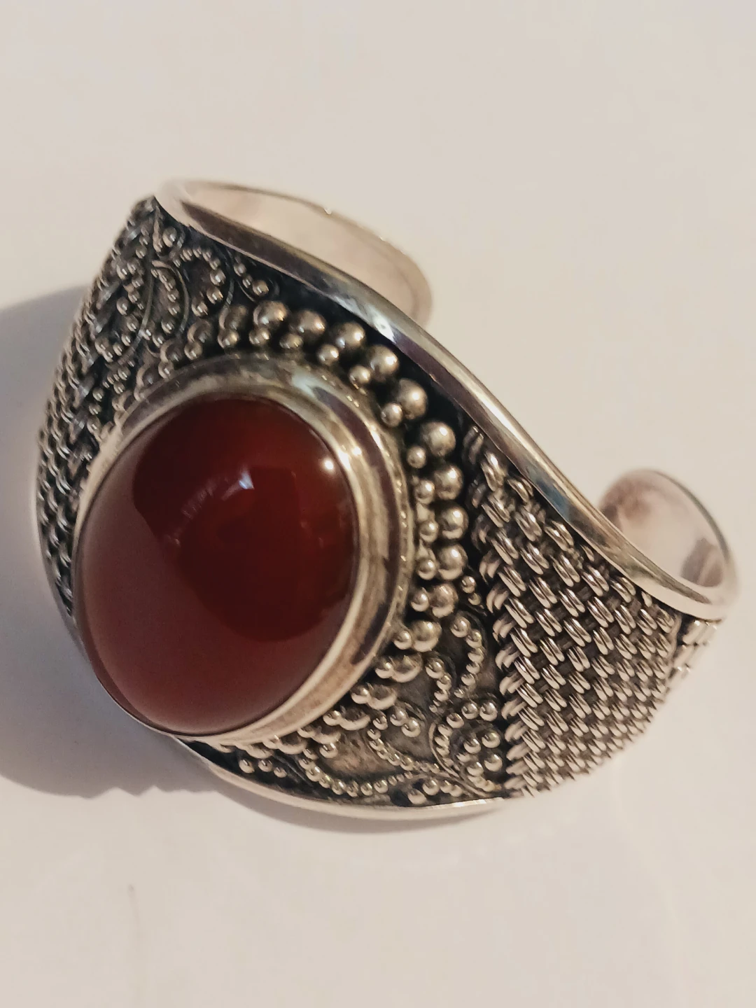 Stunning Sterling Silver 925 Large Carnelian Stone Cuff Bracelet - photo 4