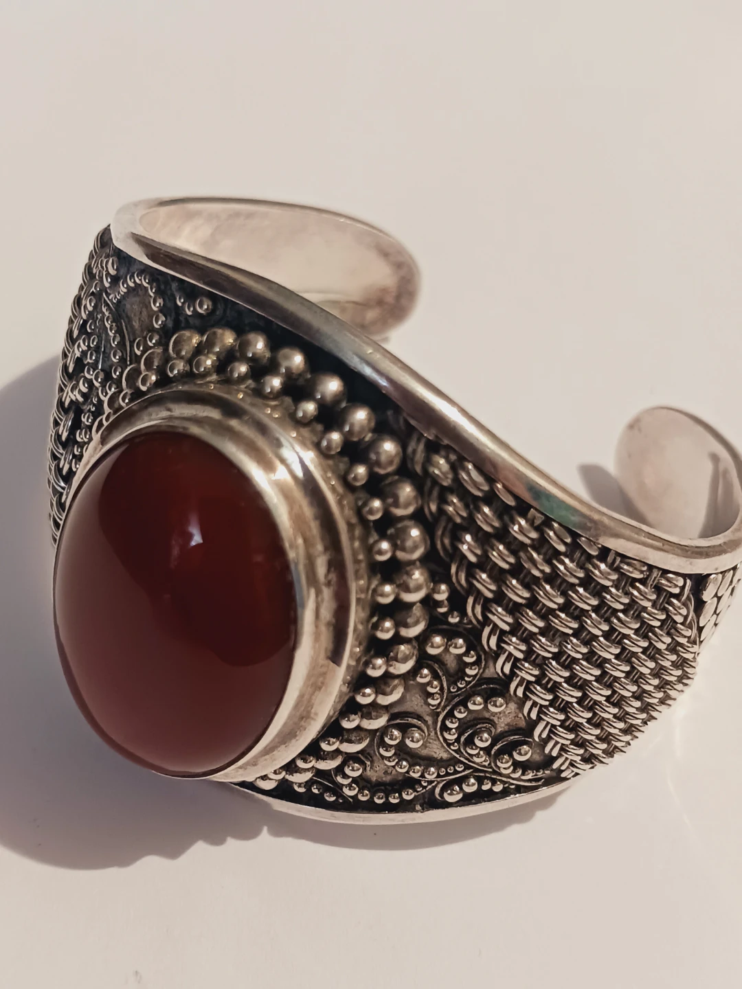 Stunning Sterling Silver 925 Large Carnelian Stone Cuff Bracelet - photo 5