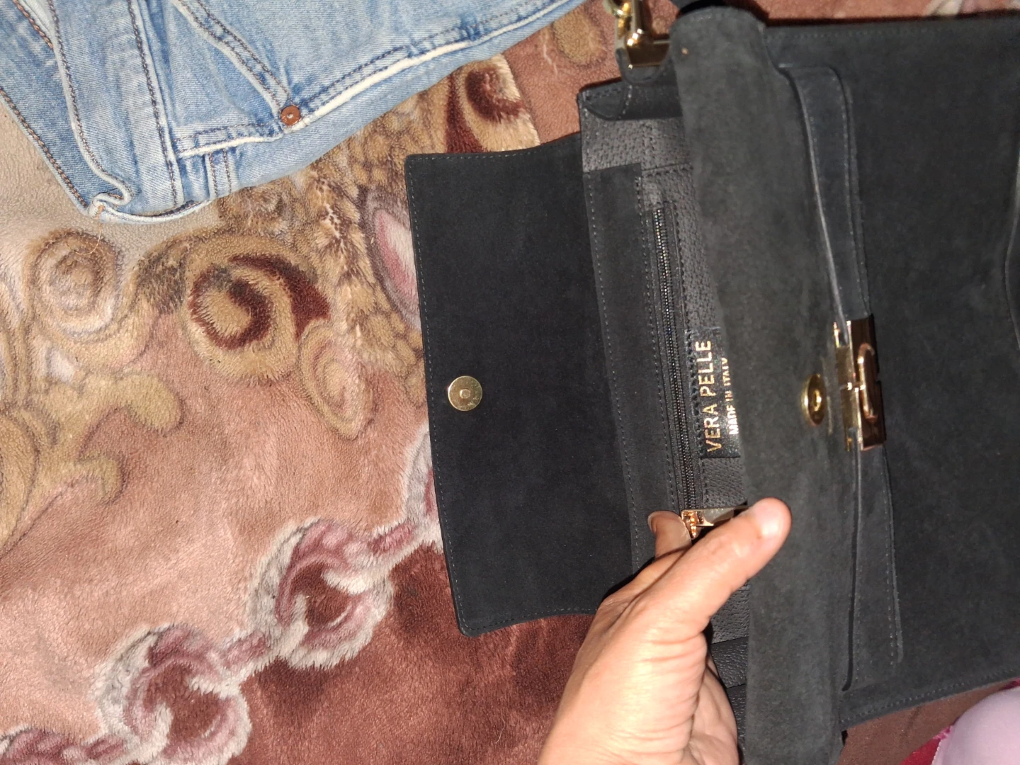 Black Suede Vera Pelle Handbag