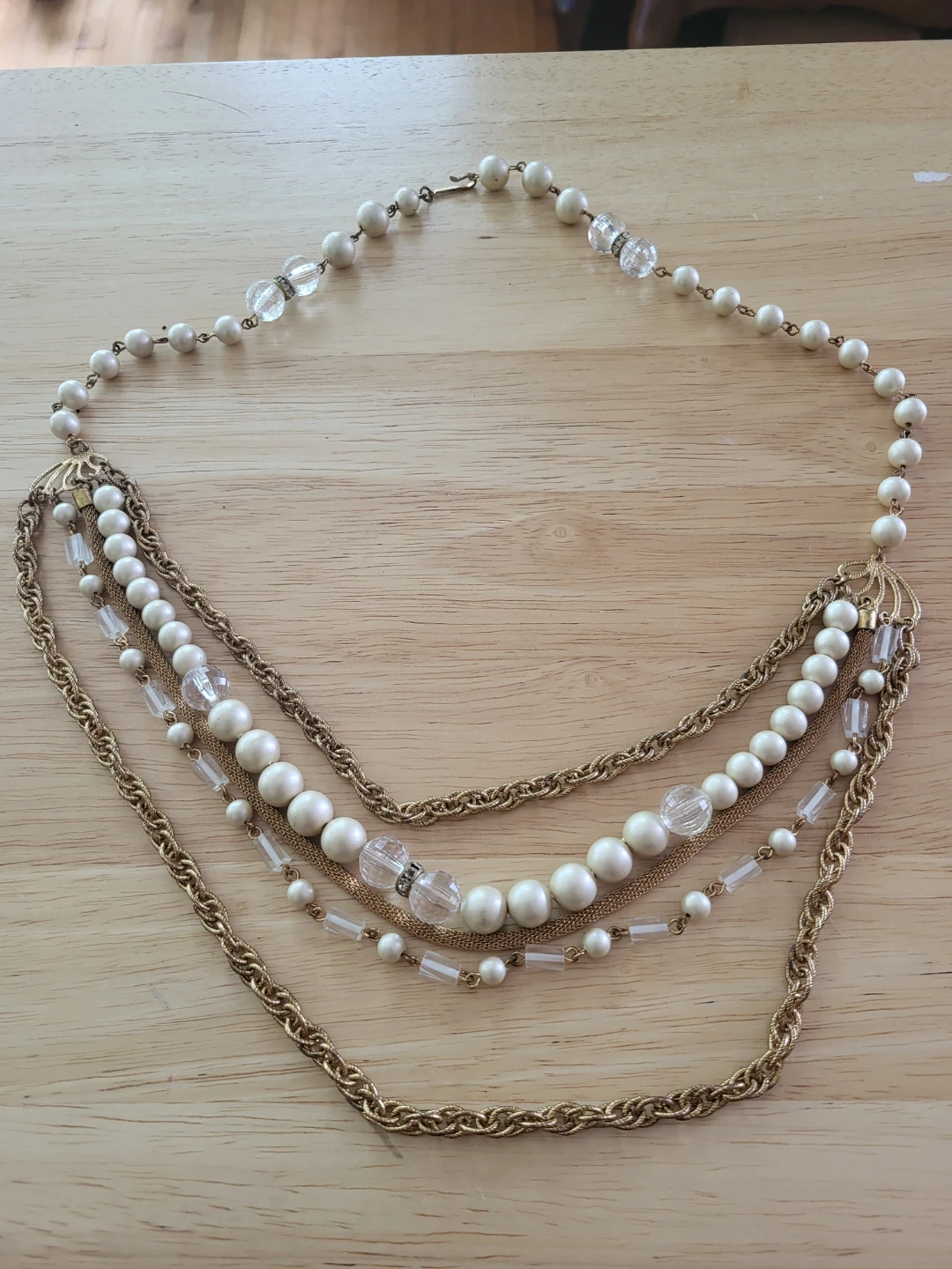 Layered Vintage Faux Pearl and Crystal Necklace