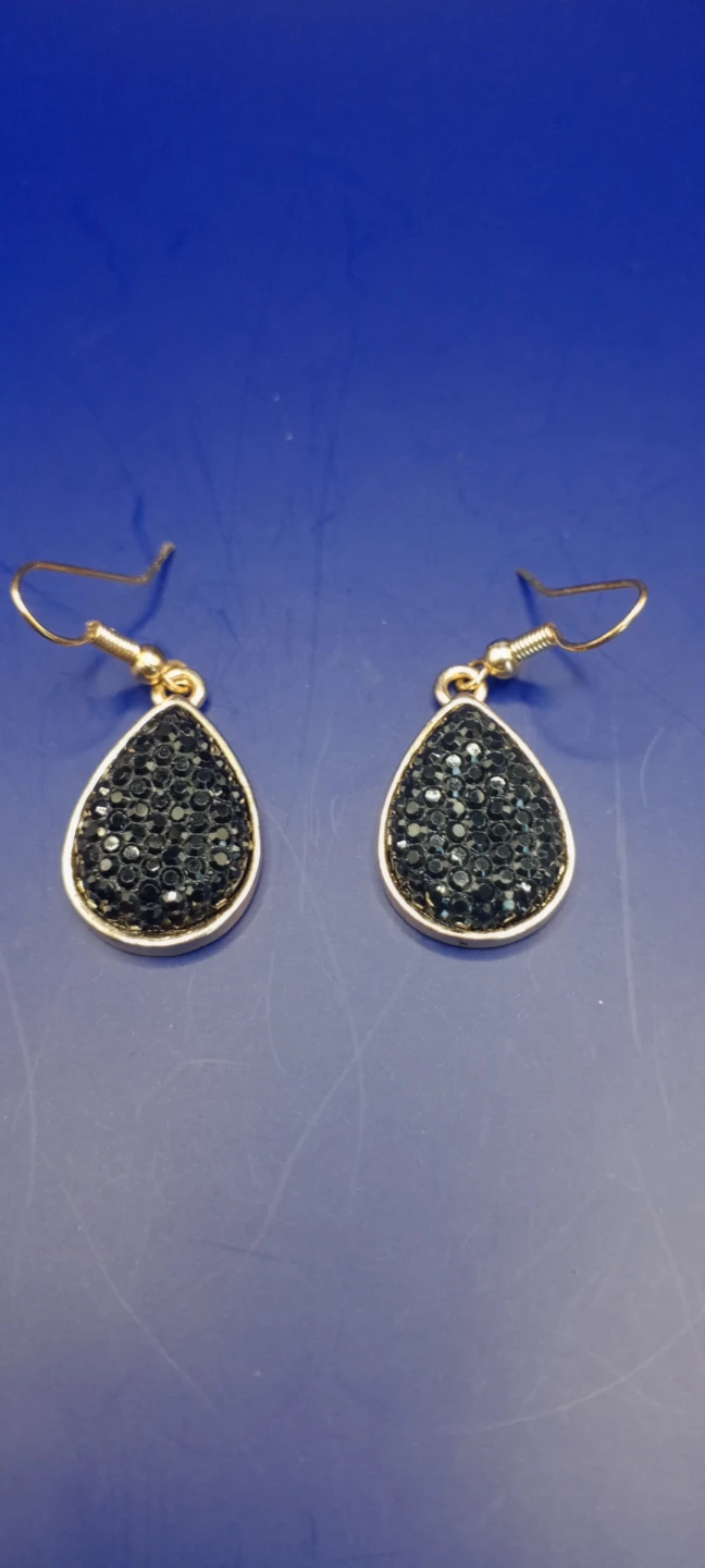 Teardrop Black Rhinestone Earrings