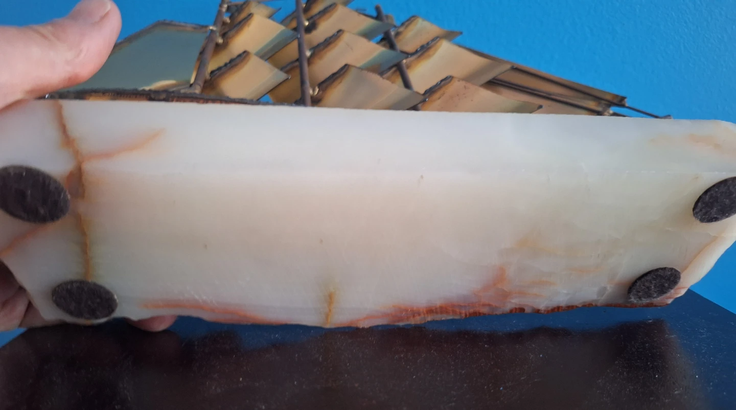 Brass Sailing Ship Sculpture on Onyx Base Signed - photo 4