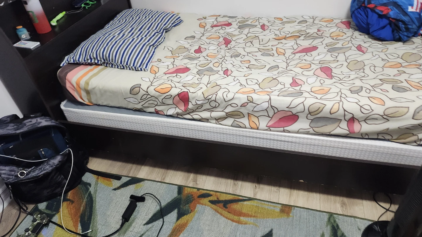 Dark Wood Single Bed Frame with Headboard Storage